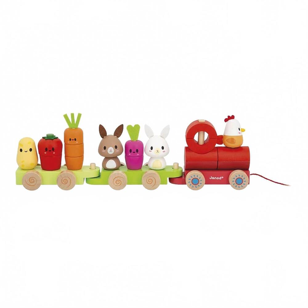 NEW JANOD farm pull-along stacker train toys in multicolor